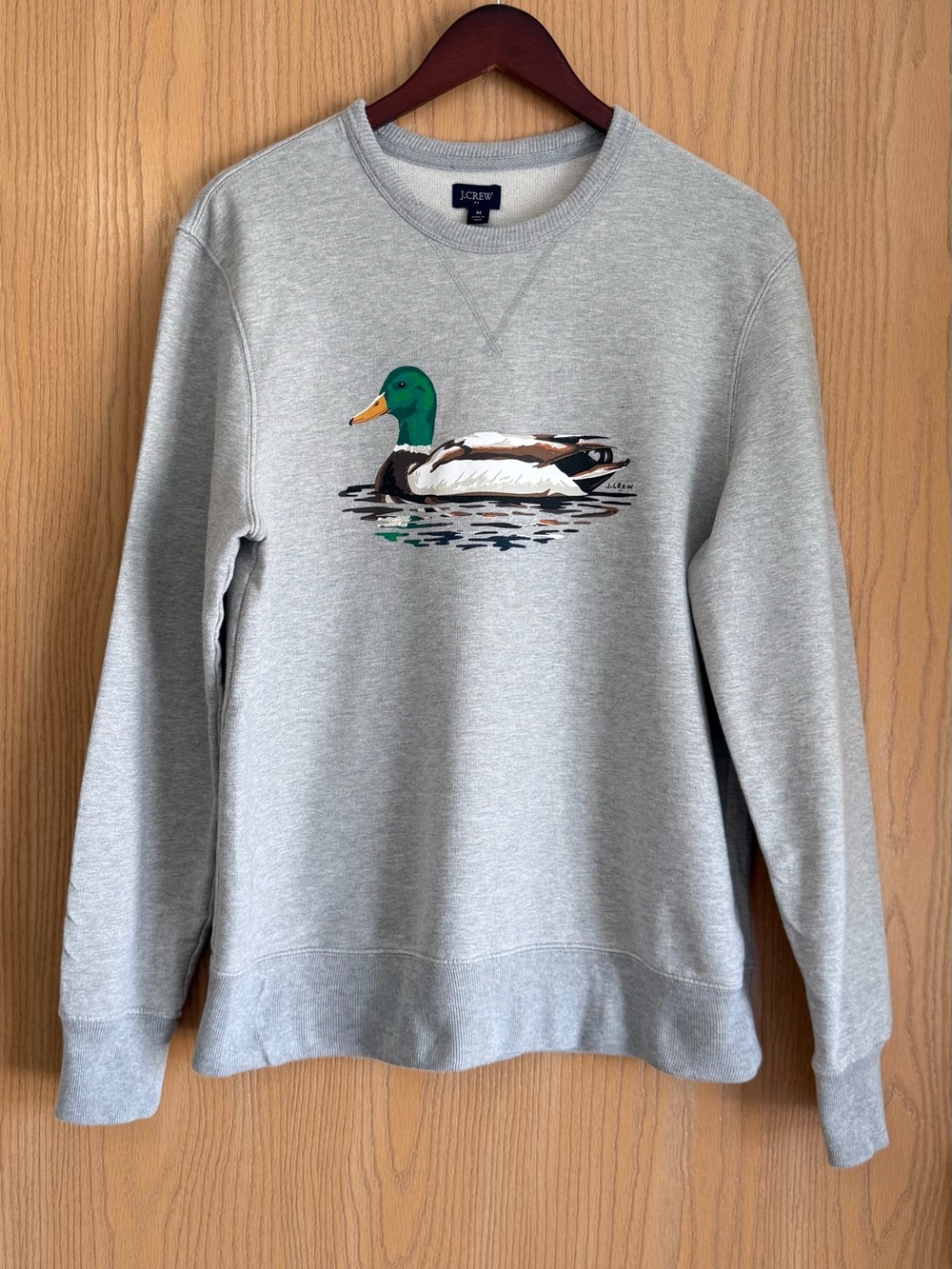 J. Crew | Men’s Medium | Sweatshirt Gray Fleece Crewneck Pullover Mallard Duck